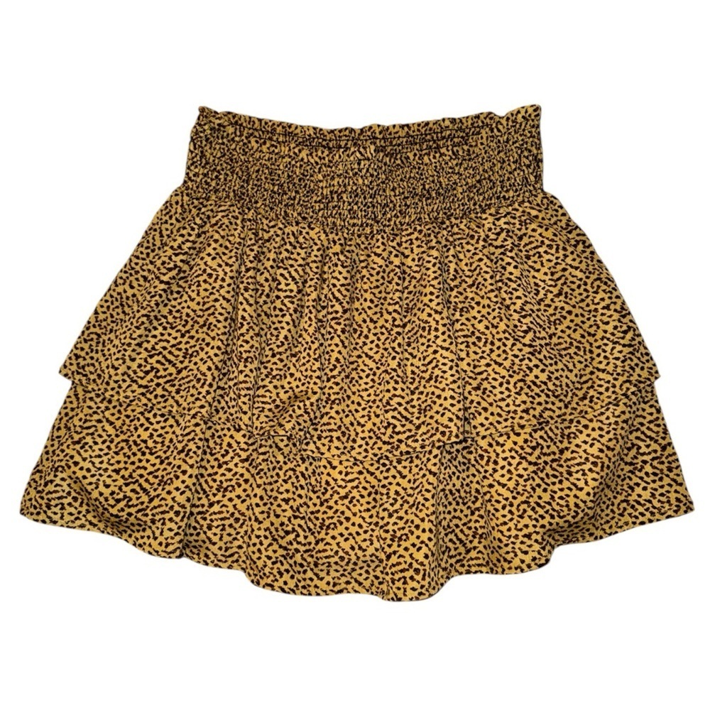 Crescent tan brown leopard print tiered ruffle mini skirt women’s size large